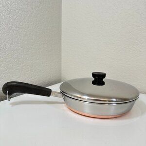 VTG Revere Ware 9in Skillet Sauté Pan w/ Lid Copper Clad Bottom/ SS Clinton ILL